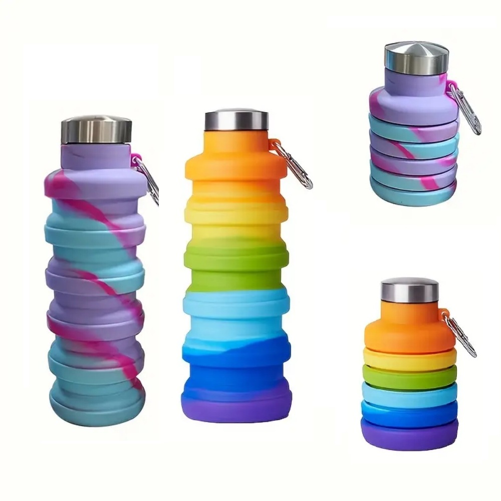 Collapsible Water Bottle - 500ml 折りたたみ式シリコンウォーターボトル漏れ防止折りたたみ式飲料用ポータブル軽量旅行キャンプスポーツドリンク容器