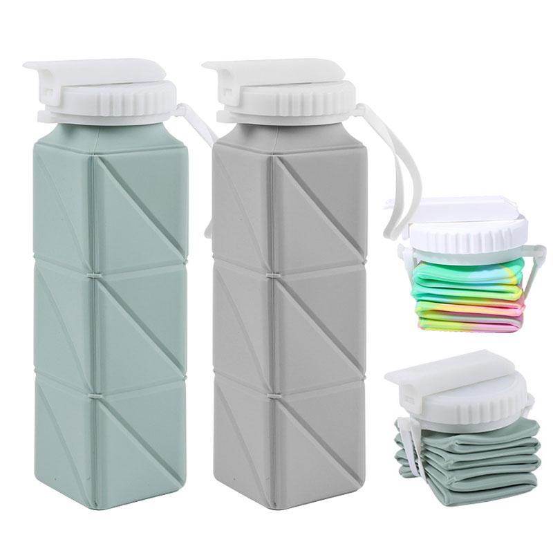 Collapsible Water Bottle - ストロー蓋付き折りたたみ式ウォーターボトル、シリコン、折りたたみ式、Bpaフリー、漏れ防止、旅行、ジム、キャンプ、スポーツ、620ml