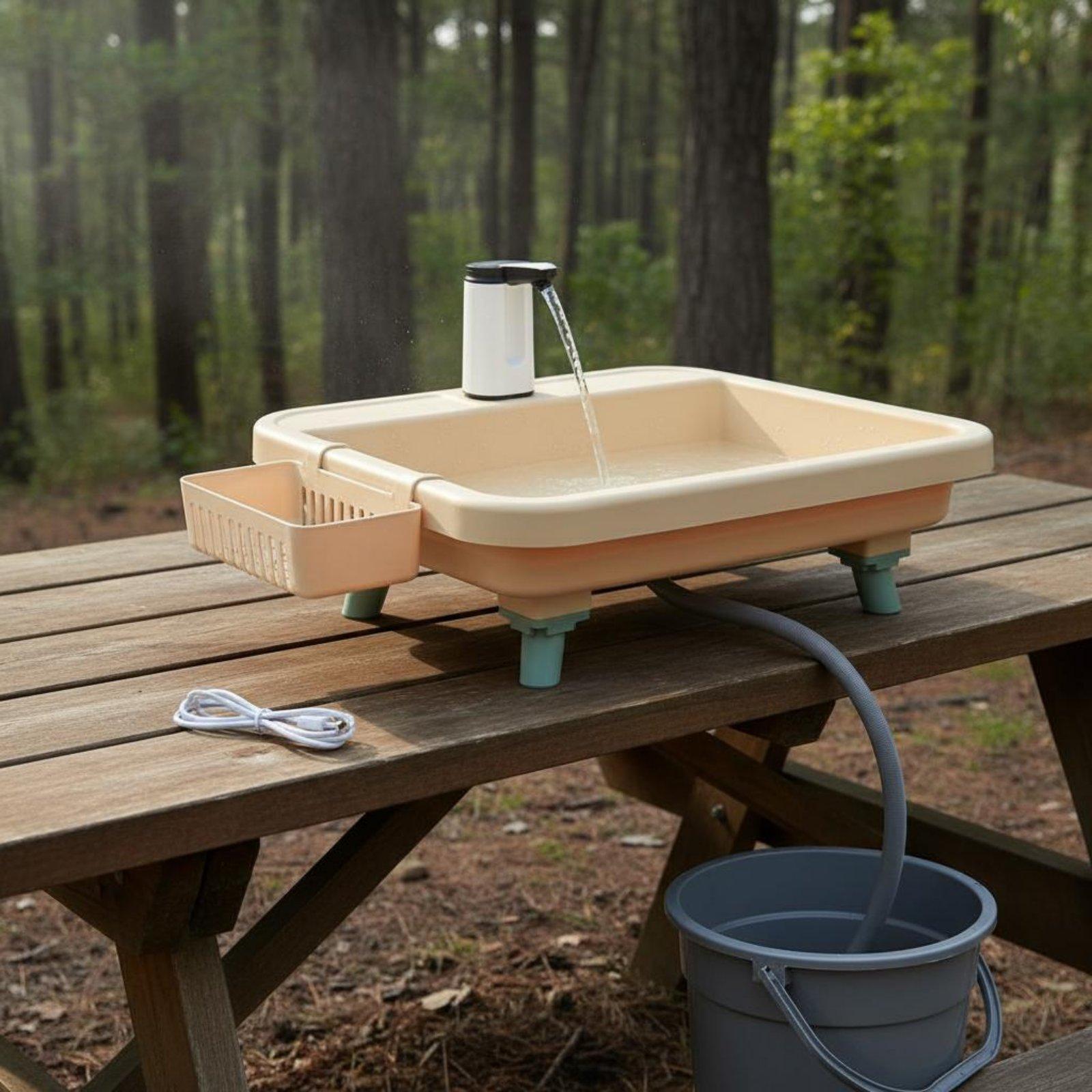 Outdoor Camping Kitchen With Sink - 屋外キャンプ用洗面器 ポータブルシンク 電動ウォーターポンプ蛇口セット ガーデン旅行キッチン用