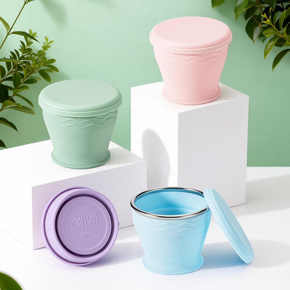 Collapsible Water Bottle - 折りたたみ式シリコンカップ蓋付きポータブルトラベルマグ折りたたみ式コーヒー水カップ環境に優しいアウトドアキャンプドリンクウェア