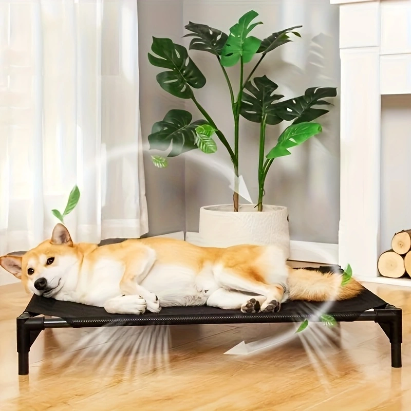 Outdoor Camping Cot - 冷却高架犬用ベッド - 犬、猫、屋外用に高架、ガードレール付き、通気性メッシュ、ポータブルキャンプコット