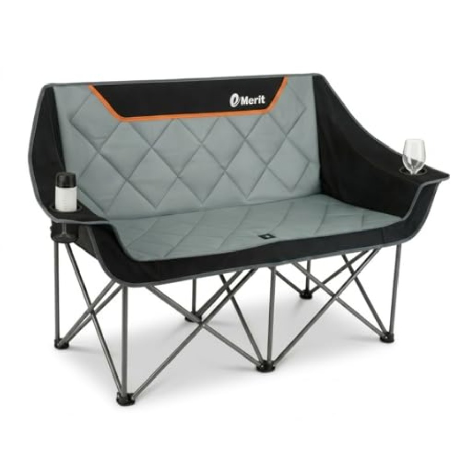 Camping Quad - 特大サイズの完全パッド入りキャンプチェア、屋外芝生スポーツイベント用、頑丈なスチールフレーム（黒）、耐荷重650ポンド、四つ折りドゥオールドタイプ