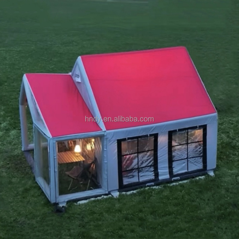 Outdoor Camping Inflatable Tent - 最新の大型インフレータブル二層構造防水PVC四季対応二部屋テント、ファミリー向けアウトドアキャンプ用