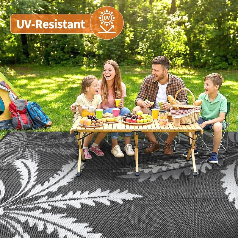 Outdoor Camping Decke - 防水屋外用ラグ リバーシブル プラスチックストローマット パティオ キャンプ RV