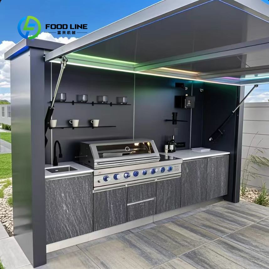 Outdoor Camping Kitchen With Sink - カスタマイズ可能なポータブル屋外キッチンカート（ホイールとシンク付き、錆びにくいスチール製）ビーチキャンプ、テールゲーティング、RV旅行に最適