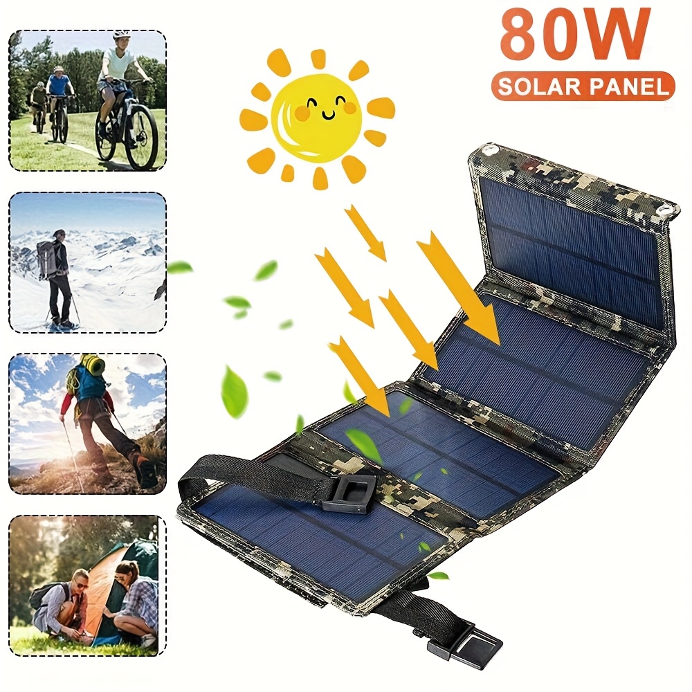 Outdoor Camp - 【ソーラーパネル】80Wポータブル折りたたみ式ソーラーパネル | USBポート付きで、アウトドア旅行、ハイキング、キャンプに最適 - 携帯電話を充電できます