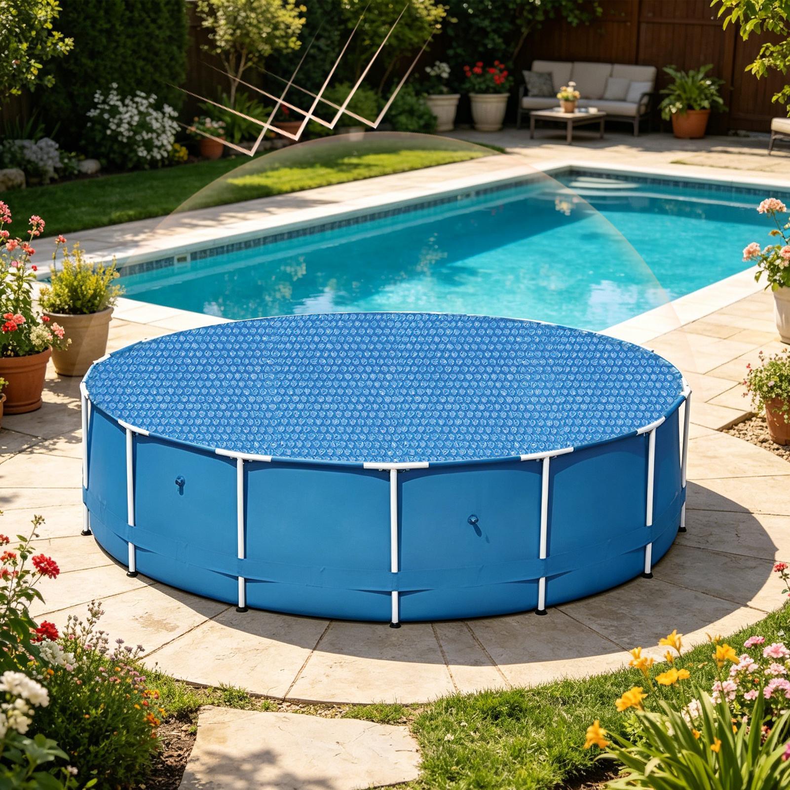 Outdoor Camping Decke - 丸型プールカバー、丸型浴槽バブルブロック屋外プールカバー、デッキ、自宅、裏庭、庭園、スパ、キャンプ用浴槽用プールバブルカバー