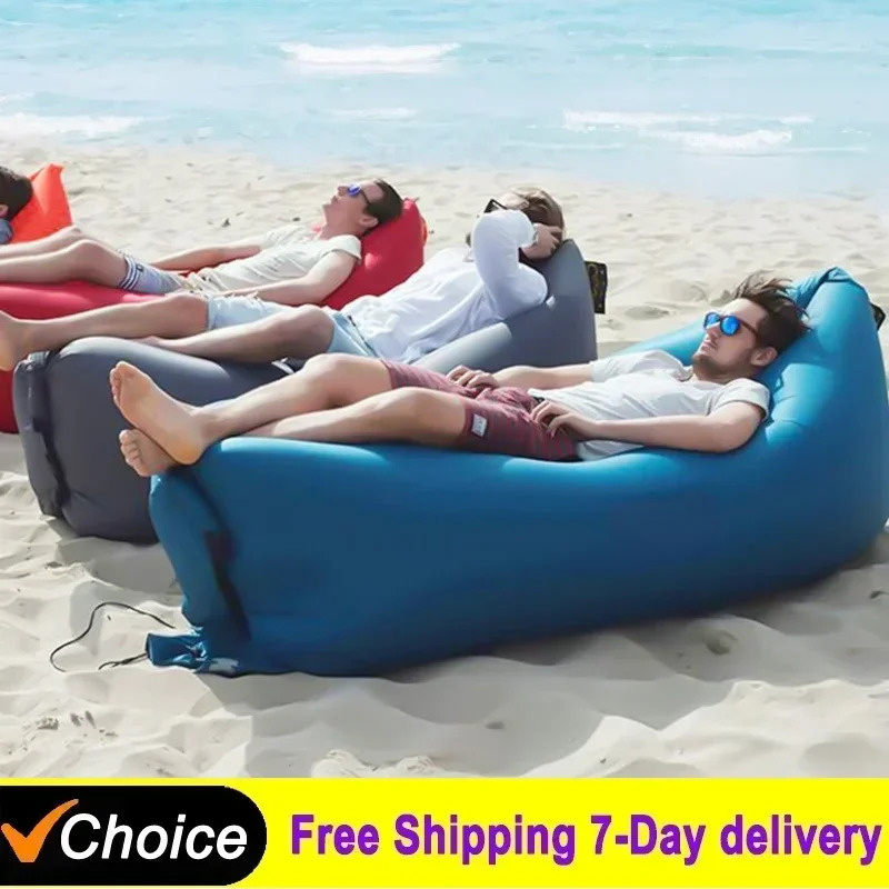 Outdoor Camping Cot - 屋外用ポータブルインフレータブルソファ、屋外用シート、インフレータブルエアーラウンジャー、ブローアップチェアバッグ、バナナ型キャンプベッド、ビーンバッグ