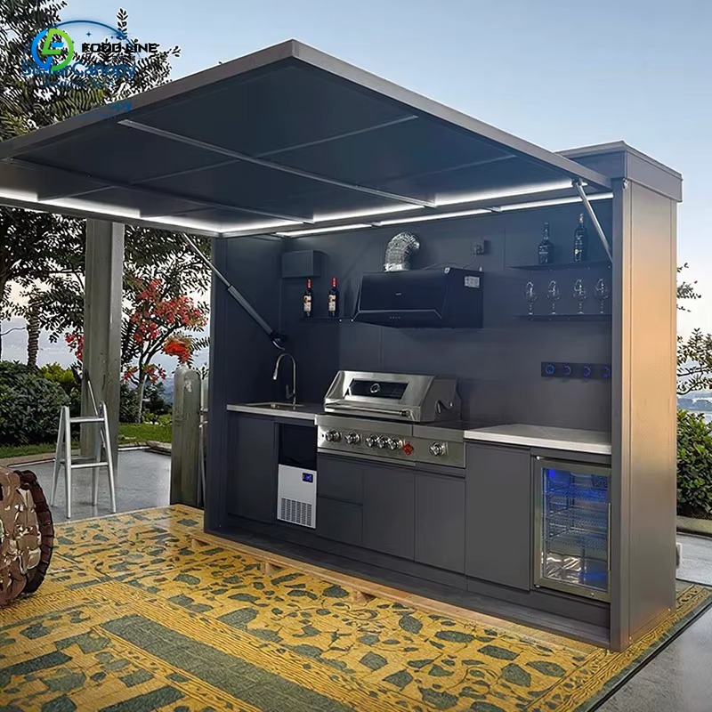 Outdoor Camping Kitchen With Sink - カスタマイズ可能なキャンプ用屋外キッチンセット、多機能BBQアイランドキャビネット（シンク付き）、裏庭・庭園用