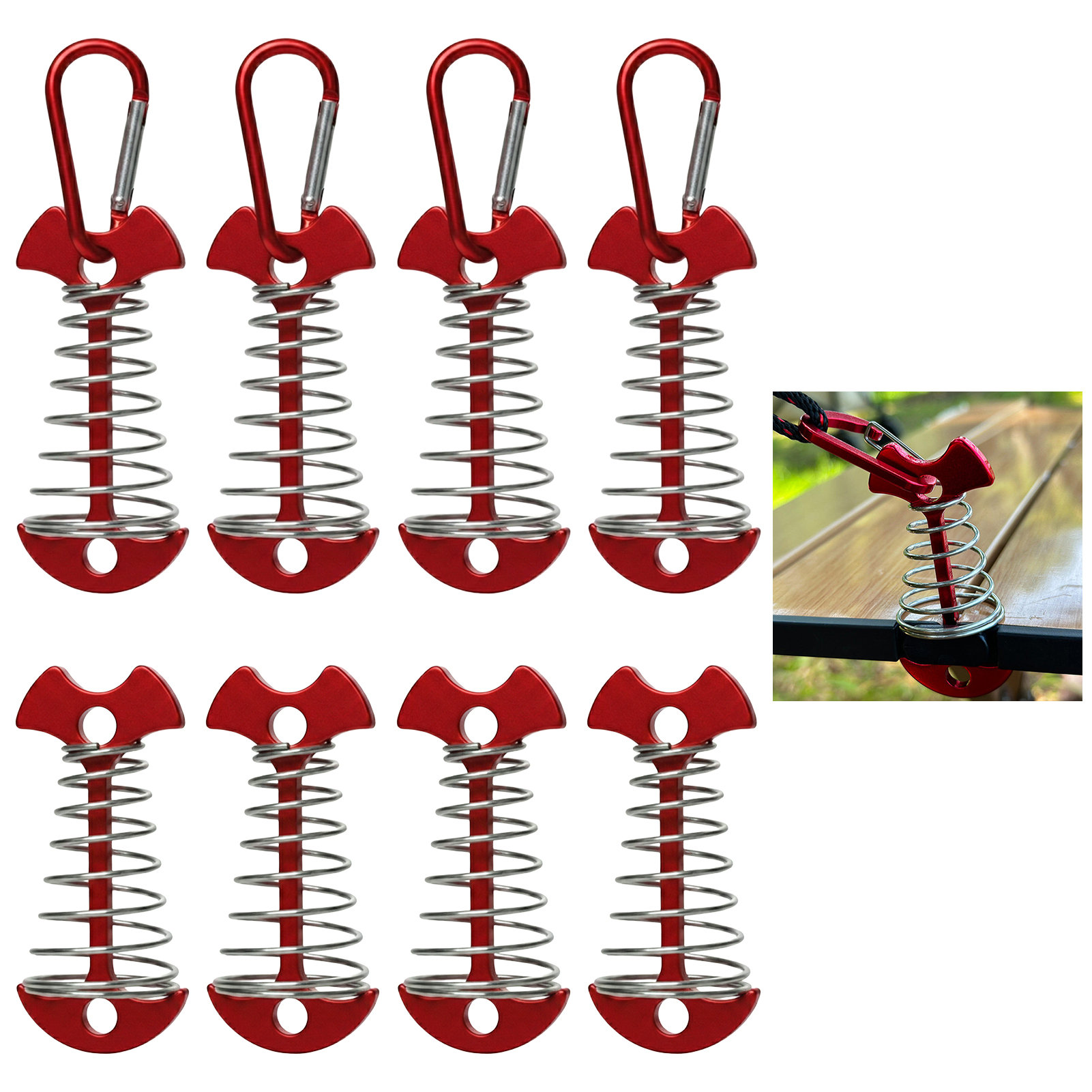 Outdoor Camping Decke - 8個入り調整可能なプランクフロアースプリングフィッシュボーンアンカーテントペグバックル屋外オーニングデッキステーク固定釘キャンプテントフック