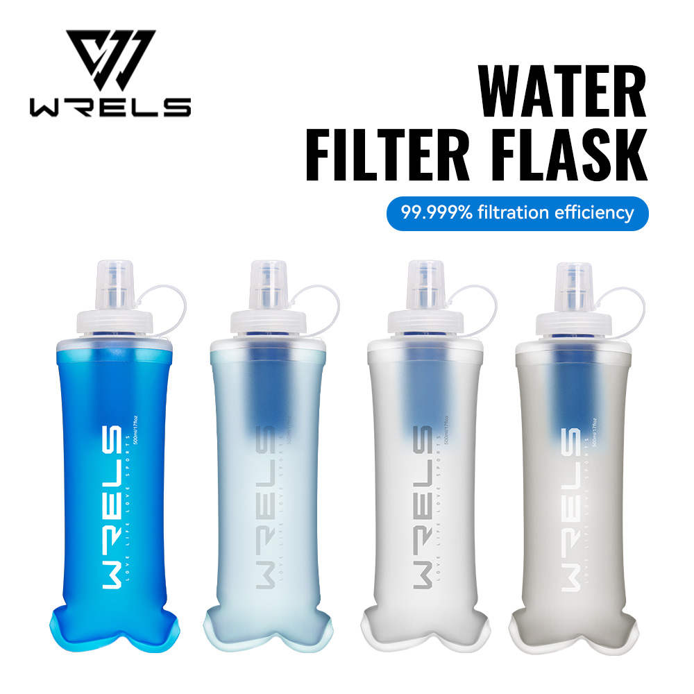 Collapsible Water Bottle - WRELS ウォーターフィルターボトル 折りたたみ式ソフトウォーターボトル フィルター付き スクイーズ式 デュアルフィルター