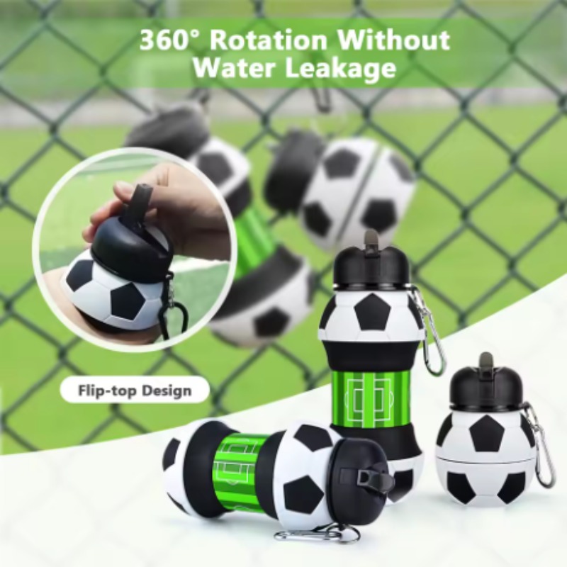 Collapsible Water Bottle - サッカーシリコン折りたたみカップ落下防止ポータブル折りたたみウォーターボトル漏れ防止子供用スポーツトラベルマグBPAフリー