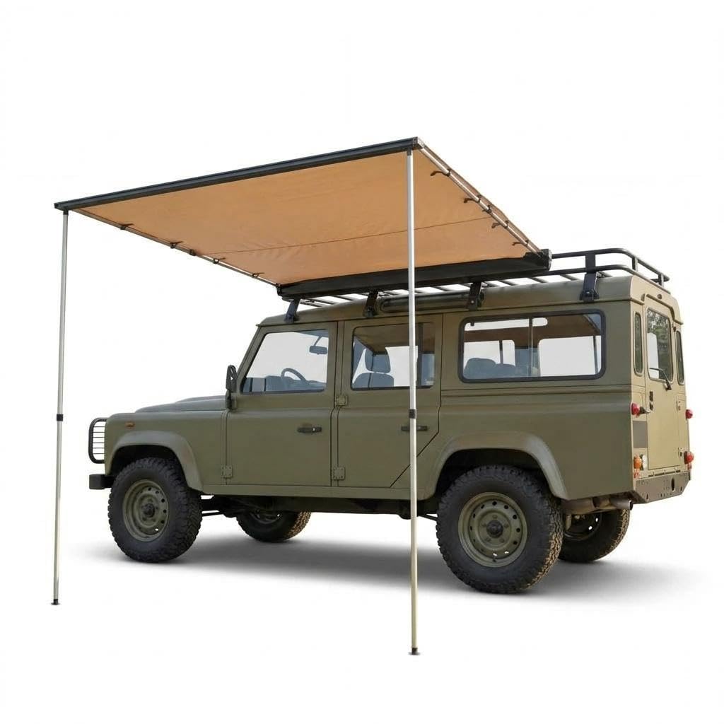 Outdoor Camping Awning - SUVトラックバン用ルーフラックオーニング - 格納式サイドサンシェード、UV50+ 600Dオックスフォード防水キャノピー、調整可能なアルミポール、収納バッグ付き屋外キャンプシェルター