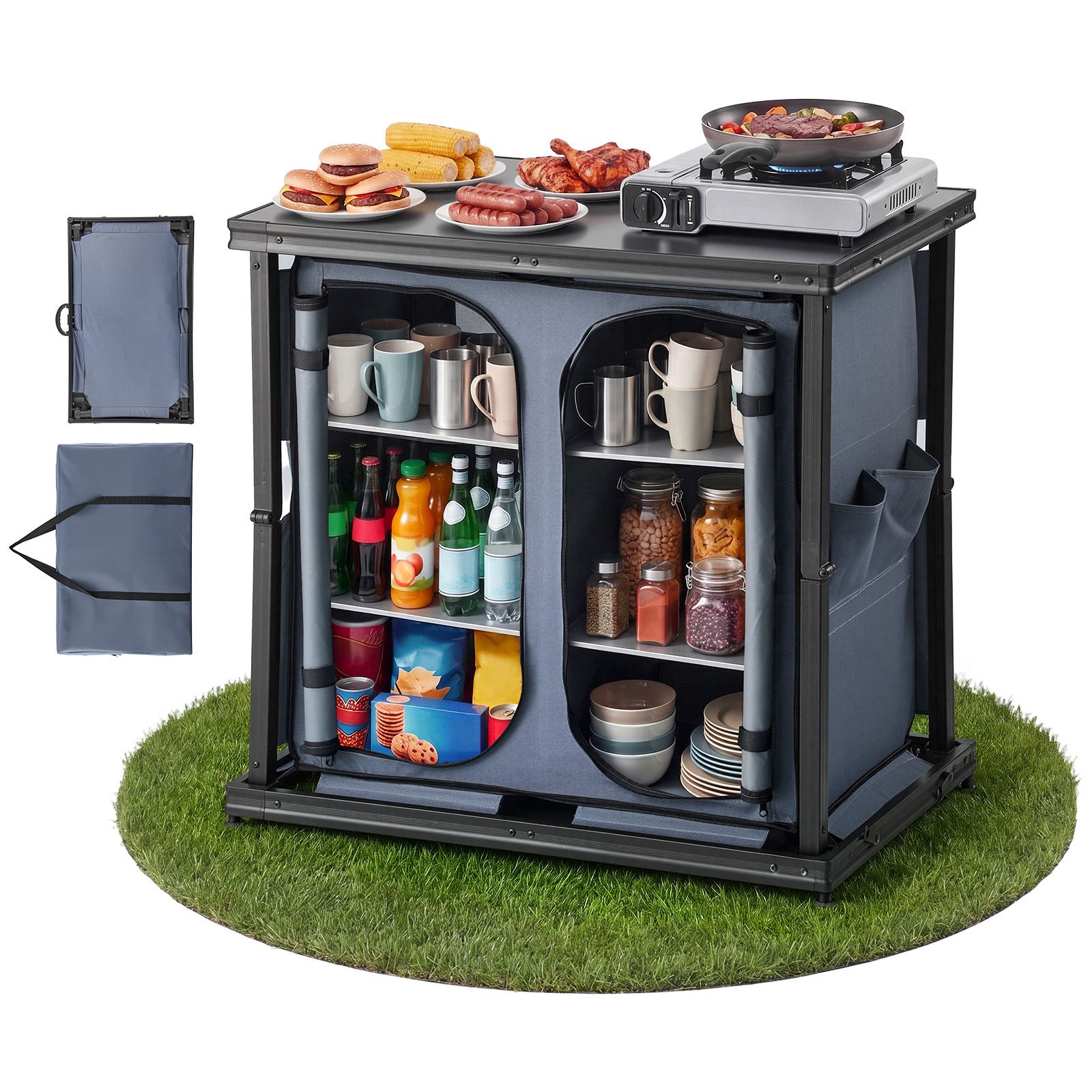 折りたたみ式キャンプ用収納キャビネット、屋外用ポータブルアル - Outdoor Camping Kitchen Setup のレビューと価格