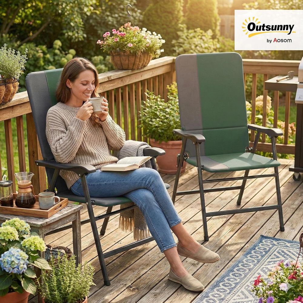 パッド入りハイバックアームレストアウトドアチェアセット、2個 - Outdoor Camping Decke のレビューと価格