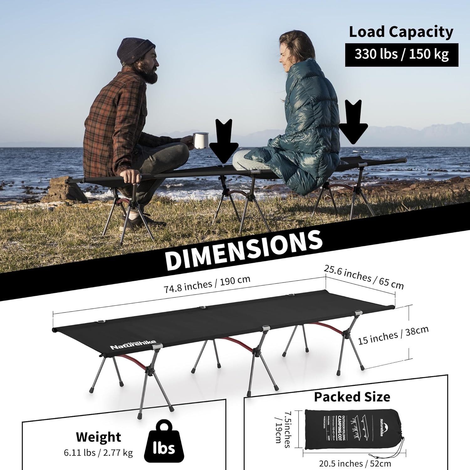 Naturehike折りたたみ式キャンプコット高さ調節可能超 - Ultralight Ground Sheet のレビューと価格