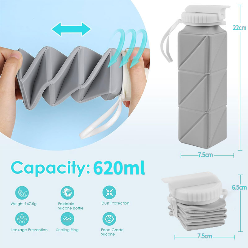 ストロー蓋付き折りたたみ式ウォーターボトル、シリコン、折りた - Collapsible Water Bottle のレビューと価格