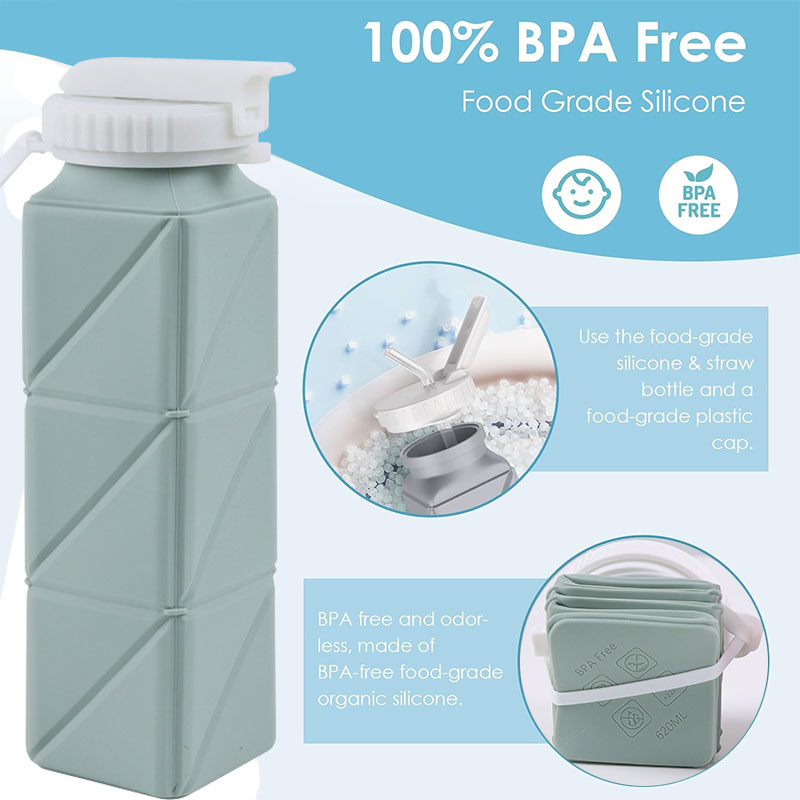 ストロー蓋付き折りたたみ式ウォーターボトル、シリコン、折りた - Collapsible Water Bottle のレビューと価格