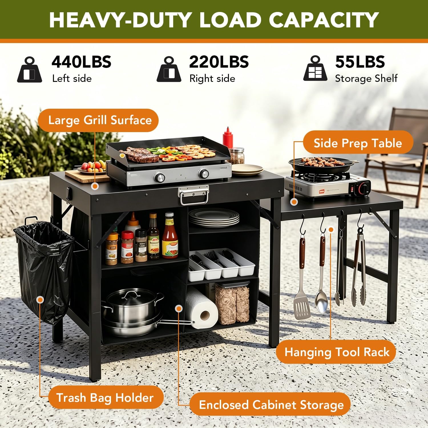 ポータブル折りたたみ式グリドルスタンド、収納棚付き、頑丈なキ - Outdoor Camping Kitchen Setup のレビューと価格