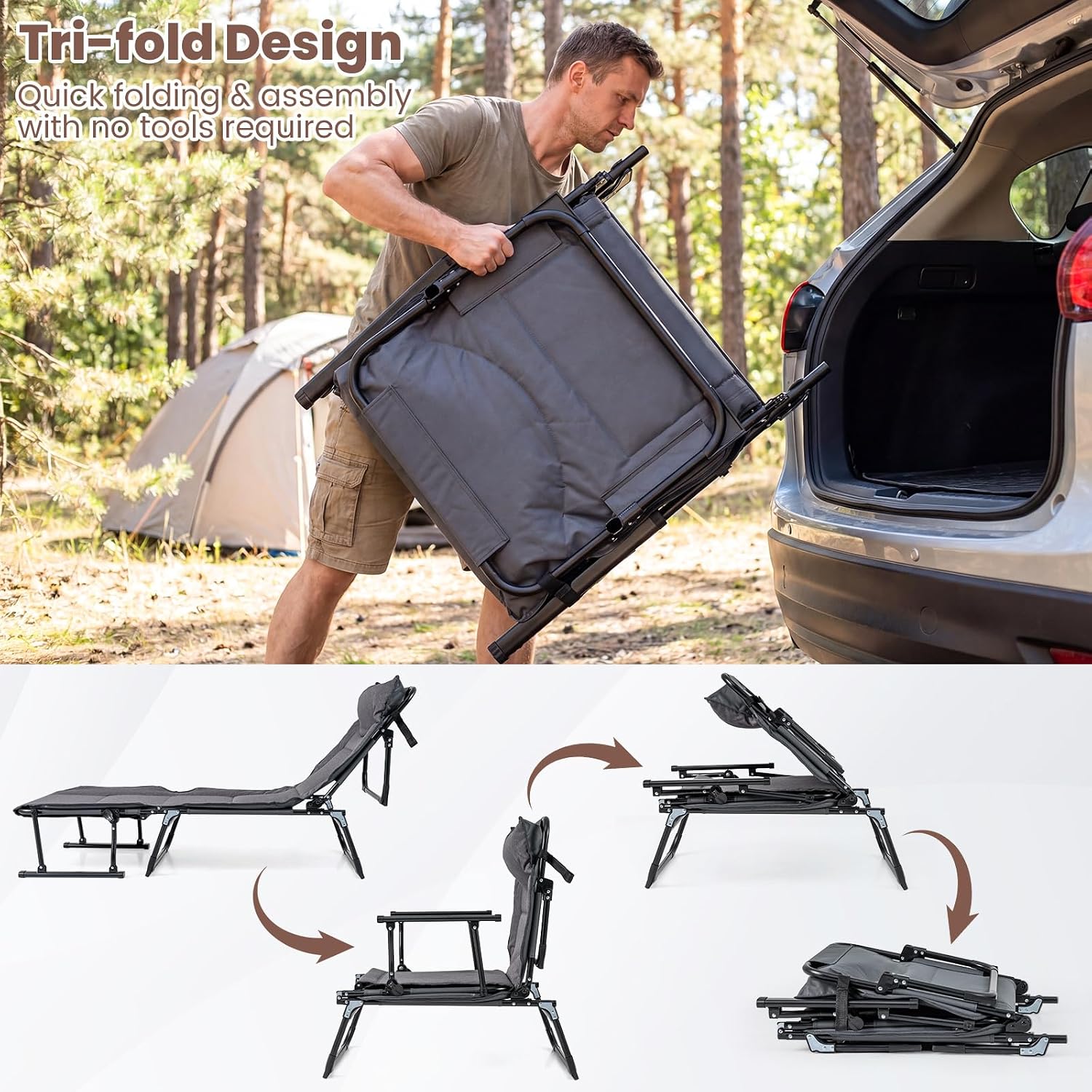 折りたたみ式パティオラウンジチェア2脚セット、調節可能なリク - Outdoor Camping Cot のレビューと価格