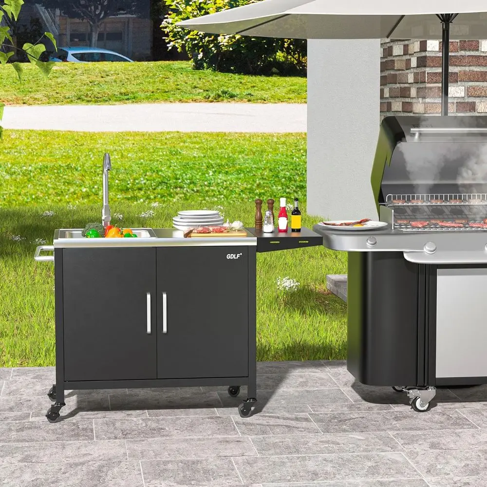 屋外キッチンアイランド、ステンレス製シンク、金属製グリルカー - Outdoor Camping Kitchen With Sink のレビューと価格