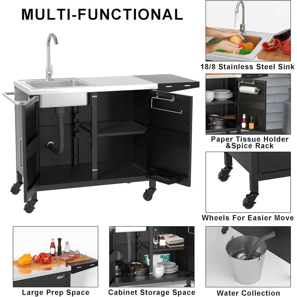 屋外キッチンアイランド、ステンレス製シンク、金属製グリルカー - Outdoor Camping Kitchen With Sink のレビューと価格