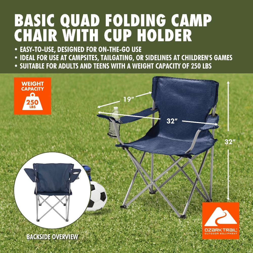 ポータブル折りたたみキャンプチェア カップホルダー付き クワ - Camping Quad のレビューと価格