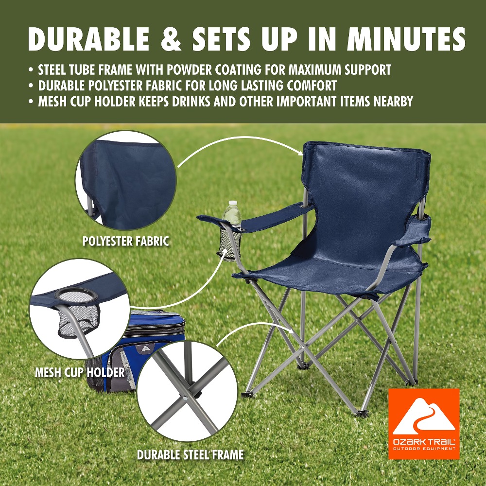 ポータブル折りたたみキャンプチェア カップホルダー付き クワ - Camping Quad のレビューと価格