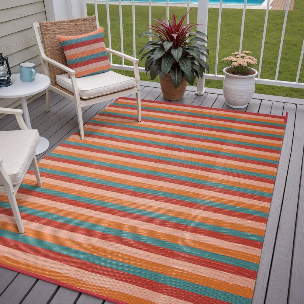 5x8 アウトドア ラグ オレンジレッド ストライプ |   - Outdoor Camping Decke のレビューと価格