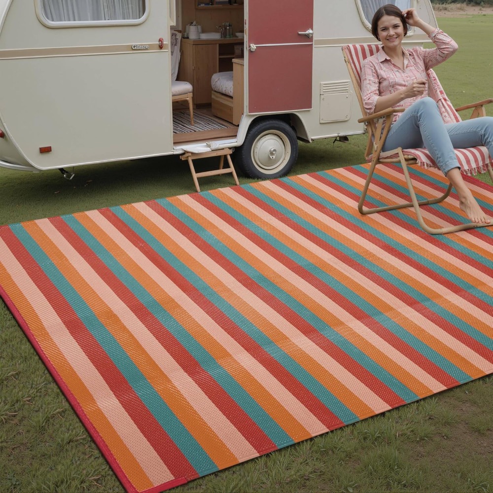 5x8 アウトドア ラグ オレンジレッド ストライプ |   - Outdoor Camping Decke のレビューと価格