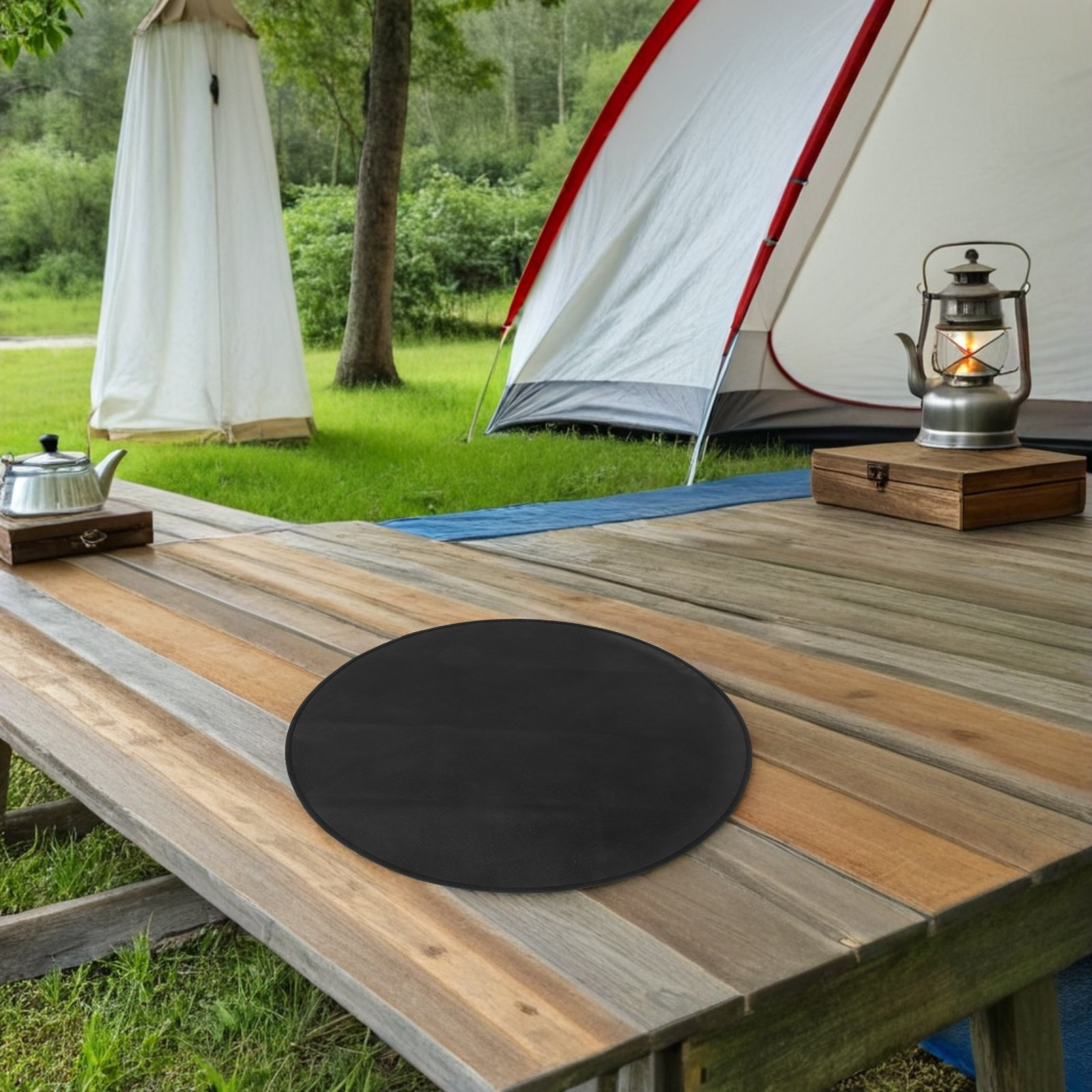 24 インチラウンド耐熱耐火マット屋外バーベキューグリルパッ - Outdoor Camping Decke のレビューと価格