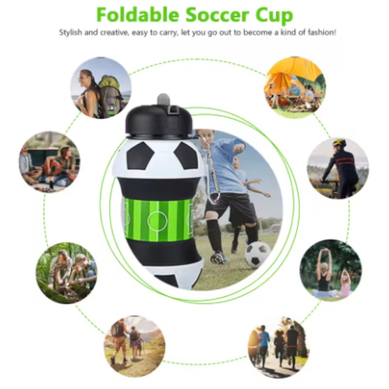 サッカーシリコン折りたたみカップ落下防止ポータブル折りたたみ - Collapsible Water Bottle のレビューと価格